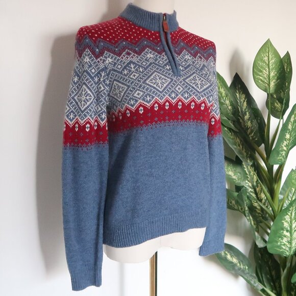 Vineyard Vines Fair Isle 1/4 Zip Sweater Blue Red Merino Wool Alpaca Long Sleeve - Picture 3 of 16